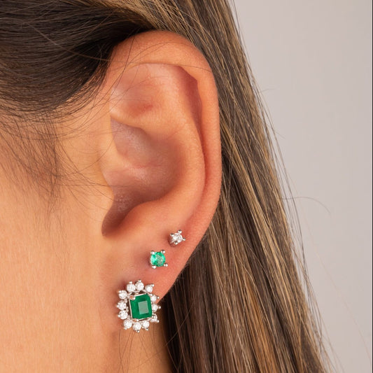 Aretes Square Emerald & Diamonds